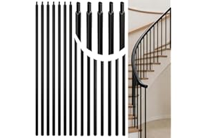 Noliven 15Pcs Wrought Iron Balusters for Staircase, 1/2" x 44" Square Hollow Spindles Deck Balusters, Metal Balusters for Sta
