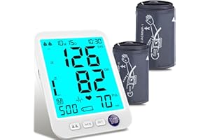 URION Blood Pressure Monitor-Automatic Blood Pressure Machine XL Cuff for Big Arms 13-21”-Medium/Large Cuff 9"-17" Extra Large Backlit LCD Two User 1000 Mem (Blue