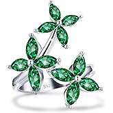 LYTTMAB Birthstone Ring Birth Flower Ring For Woman Her, Sterling S925 Silver Open Adjustable Dainty Daisy Clover Ring For Daughter Mother