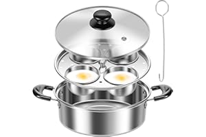 Egg Poacher Pan Stainless Steel Poached Egg Maker with 4 Cups Nonstick Stovetop Egg Cooker Pot for Induction Cooktop (Silver,