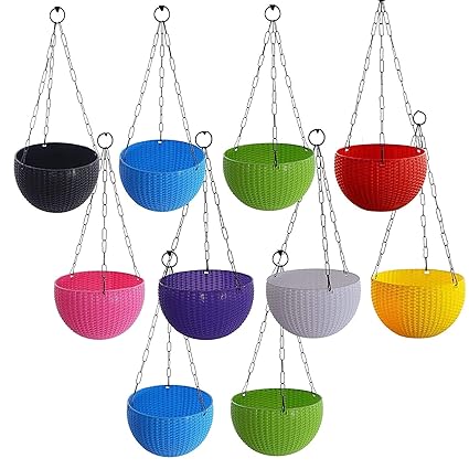 Altino Plastic Hanging with Chain Planter Plastic Plant Pot with Chain, Multicolour, Large(Pack of 10)