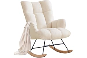 Zedachica Rocking Chair Nursery Glider Rocking Chair Teddy Rocking Accent Chair Nursery Rocker Nursing Rocking Chair for Living Room Bedroom Office (Ivory, Teddy)