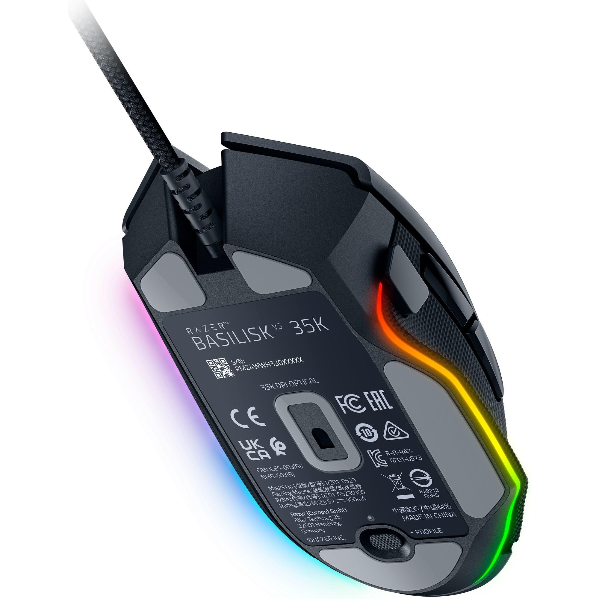Razer Basilisk V3 35K Wired Ergonomic Gaming Mouse : HyperScroll Tilt Wheel - 35K DPI Optical Sensor Gen 2-13 Customizable Controls - Chroma RGB - Optical Switches Gen 3 - Speedflex Cable