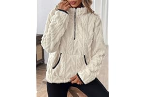 Women‘s Quarter Zip Fleece Pullover, Thick Plush Loose Fit Sweatshirt with Pockets, Long Sleeve Casual Top