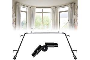 Bay Window U Shaped Curved Curtain Rods, 59-184 Inches, 1 Inch Diameter Heavy Duty Black, Adjustable for Bedroom, Living Room