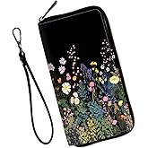 Mxfdegf Wristlet Wallet for Women Teen Girls RFID Blocking Credit Card Holder with Removable Wristlet, Leather Phone Wallet Clutch Large Capacity Ladies Travel Purse-Midnight Flowers