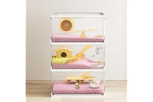 NOONEAU 7 in 1 Transparent Hamster Cage,3-Layer Large Hampster Cage with Accessories & Toys, Small Animal Cages Habitat,for Hanster 3.5 Inches for Dwarf Hamsters,Syrian Hamster,Mice,Gerbils(15"*11"*25.1")
