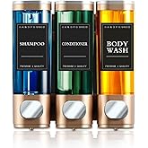 AGJIQ Gold Soap Dispenser, Shampoo and Conditioner Dispenser for Shower, 3 * 300ml Press Liquid Soap Dispenser, Wall Mounted No Drill Shampoo Dispenser for Kitchen Bathroom Hotel, ABS Material