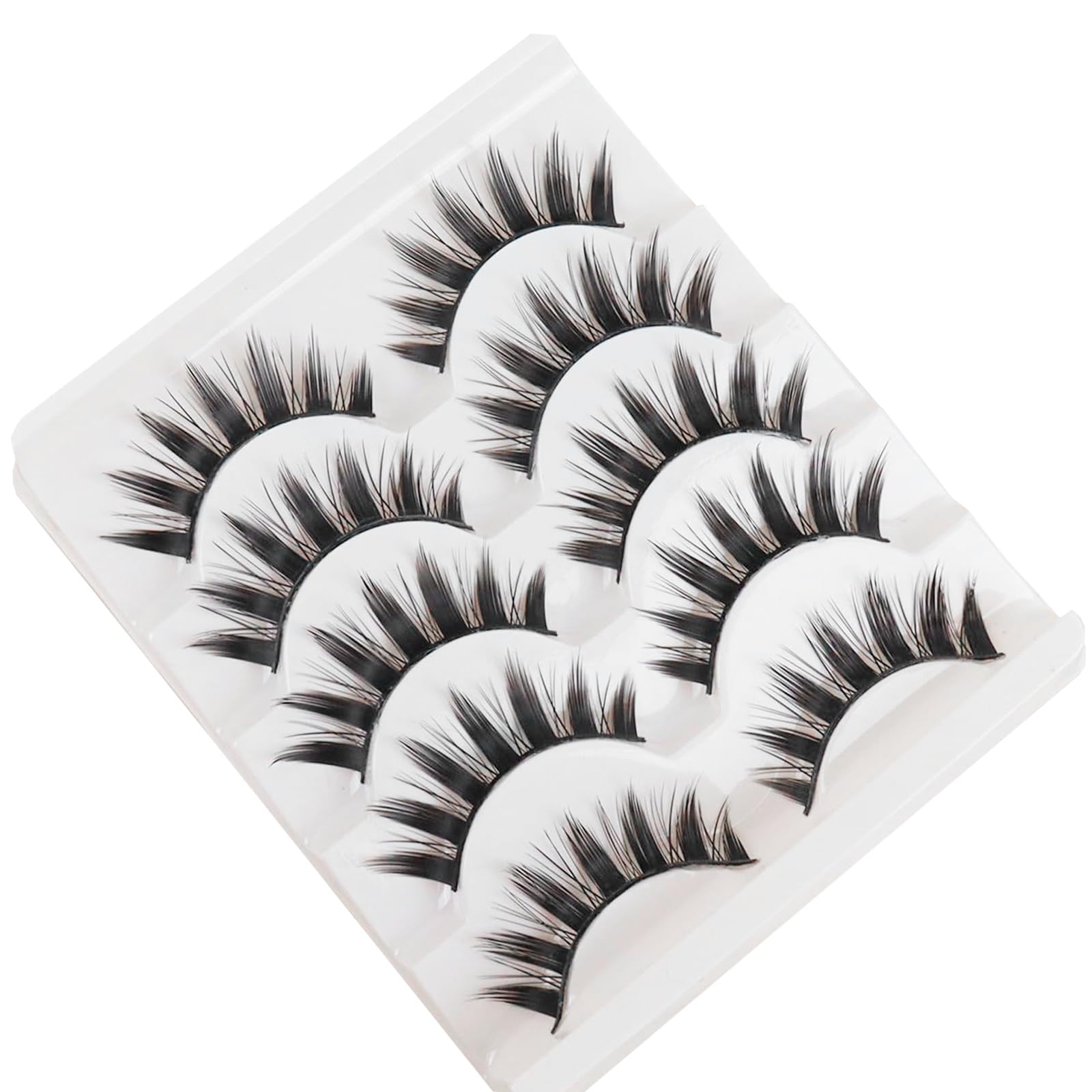Manga Lashes Natural Wet Look Wispy Spiky Lashes Anime Eyelashes Wispy Natural Lashes Extension Strip Japanese Style Fake Eye Lashes Handmade (Black 5 Pairs)