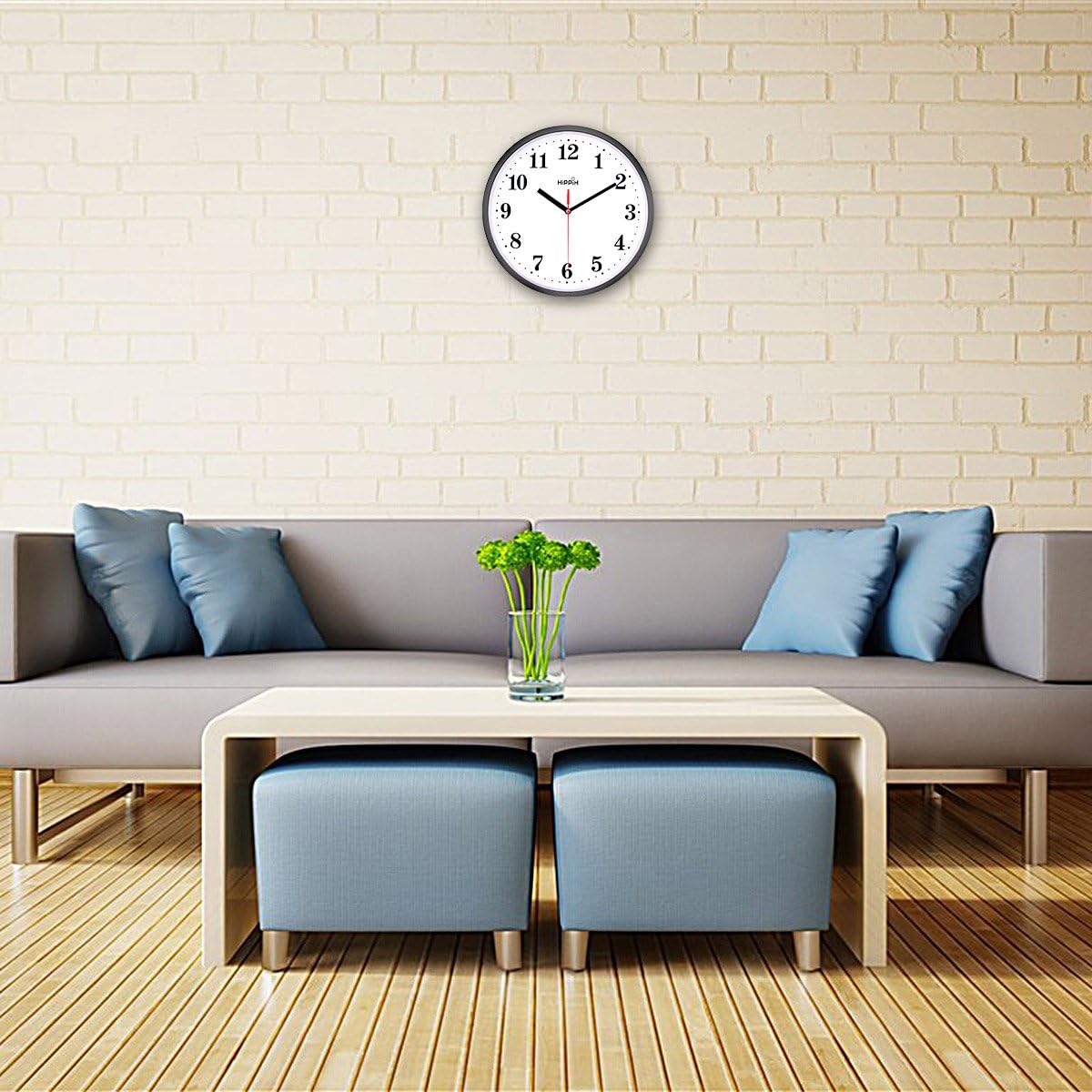 2 Pack Silent Non Ticking Quartz Wall Clock by Hippih, Battery Operated 10 Inch Round Easy to Read for Home Office School Decor Clock: Home & Kitchen