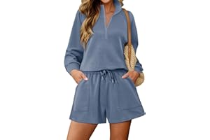 KISSMODA 2 Piece Sets for Women Sweatsuit Casual Tracksuits Long Sleeve Tops and Shorts 2025 Lounge Outfits