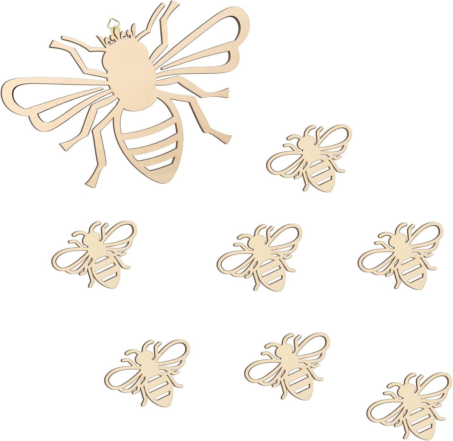 Plaques & Wall Art - 8 Pieces Wooden Bee Decor Wall Art Farmhouse Queen Bee Wall Sculpture Hanging Bee Wall Sign for Indoor Outdoor Garden Yard Lawn Decoration Spring Party Supplies (Wood Color)
