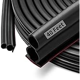 Fingwerk 40 Feet Rubber Door Weather Stripping Door Seal Large Gap, Self-Adhesive Extra Thick D-Shape Door Seal Strip for Door Frame Door Insulation Strip, Easy Cut to Size(Black), ‎‎FKBGDB40FT