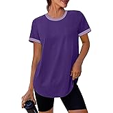 Womens Workout Tops Summer Short Sleeve Shirts Athletic Color Block Gym Clothes Outfits Sun Protection UPF 50+ T Shirts