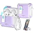 R-fun Compatible with AirPods 4th Generation 2024 Headphone Cases, Fully Drop Proof Auto Eject Protective Cover Design, New Charging Port Dust and Stand Design?White+Purple