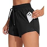 ATTRACO Women's High Waisted Swim Shorts Drawstring Board Shorts with Zipper Pockets Liner
