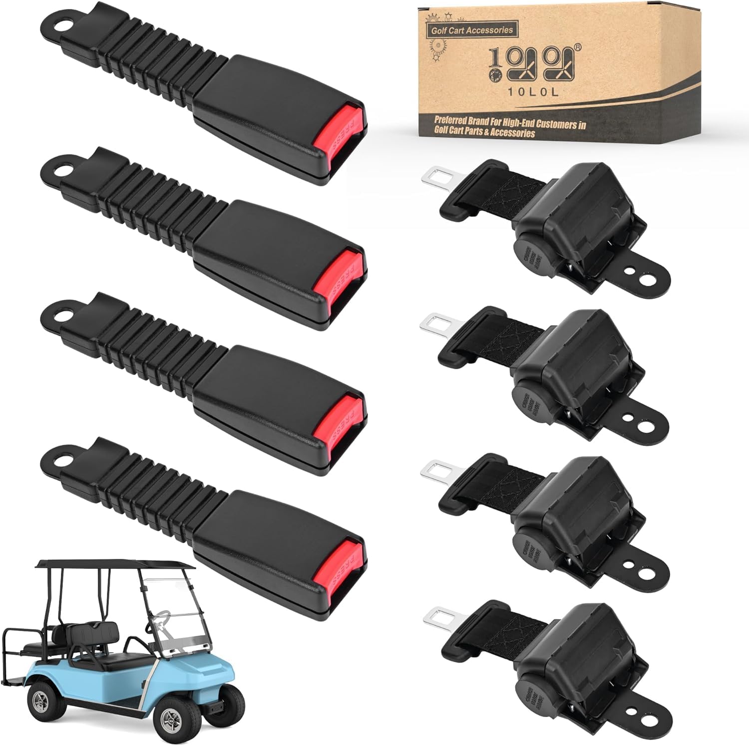 10L0L Golf Cart Seat Belts,Easy to Install Safety and Stabilit Universal Retractable Golf Buggy Seat Belts Kit for Yamaha EZGO, Club Car, Go Kart, UTV, Buggies and Bus-Set of 4