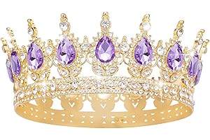 YOULDIANZI Queen Crown Rhinestone Wedding Crowns and Tiaras for Women Costume Party Hair Accessories Princess Birthday Crown Crystal Bridal Crown (Gold & Purple Crown)