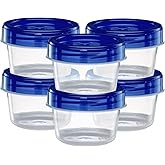 ELEGANT DISPOSABLES Twist Top Containers Small Food Storage Containers Blue Screw on Lid Reusable Stackable Leakproof Airtight, Pack of 10-4 oz Containers