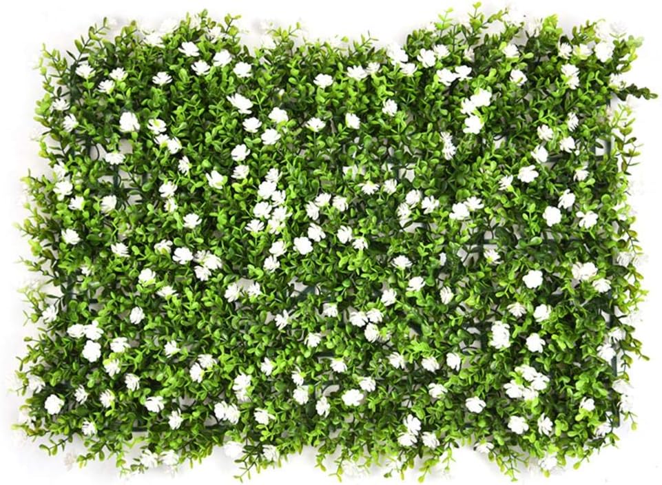 systematiw Artificial Hedge with Flowers Faux Greenery Privacy Screens Green Hedge Backdrop Plastic Garden Fake Fence Mat Panel Trellis Wall Decoration