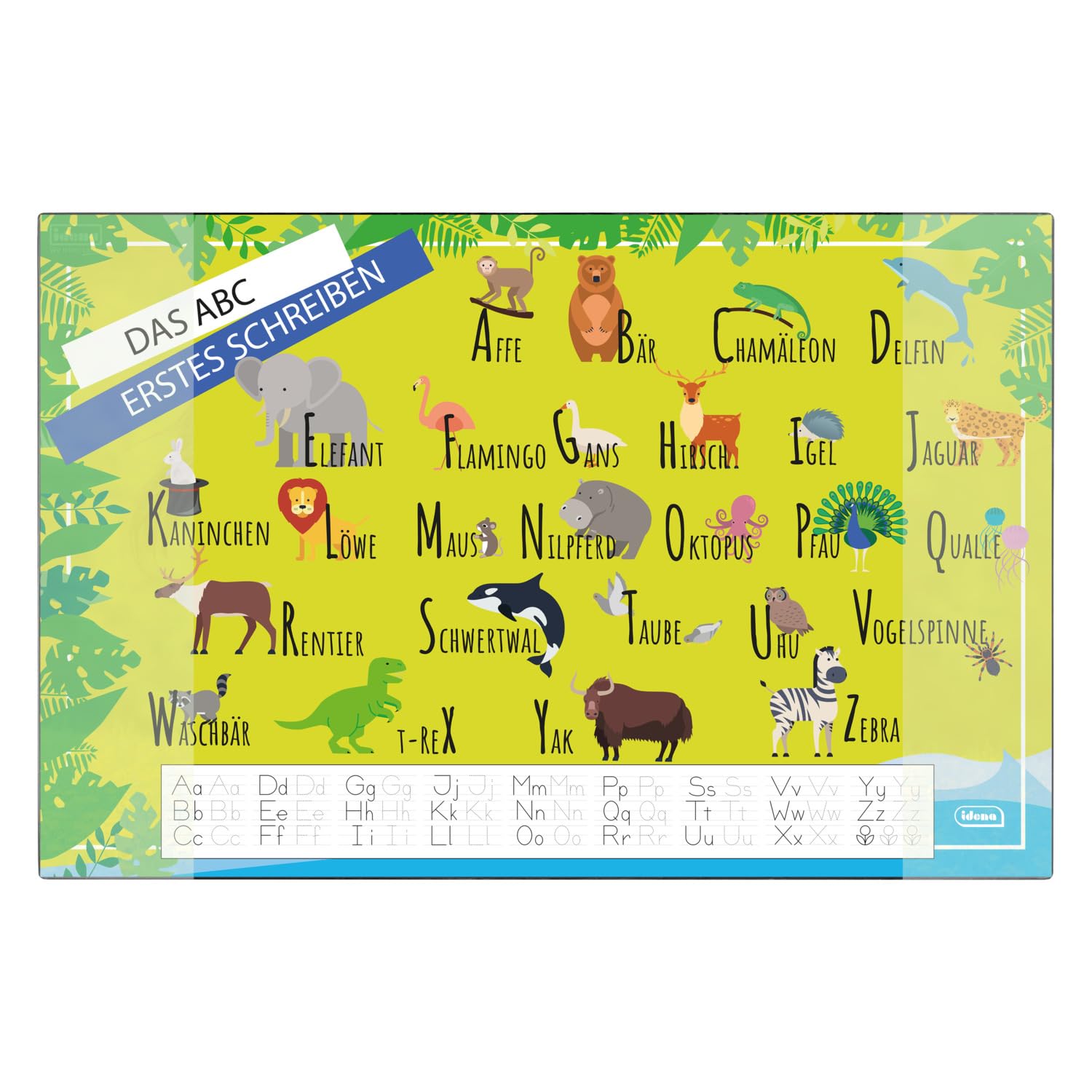 Idena 10450 Desk Mat with Two Slip-in Pockets, Learn ABC, Approx. 58.5 x 38.5 cm, Practical Accessories for Children, Teenagers and Studies