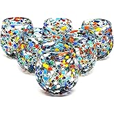 MexHandcraft Confetti Rocks 16 oz Stemless Wine Glasses (set of 6), Recycled Glass, Lead-free, Toxin-Free (16oz Stemless)