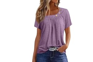 COTECRAM Summer Tops for Women 2024 Trendy Casual Long/Short Sleeve Asymmetric V Neck Button Blouses Dressy Western Shirts