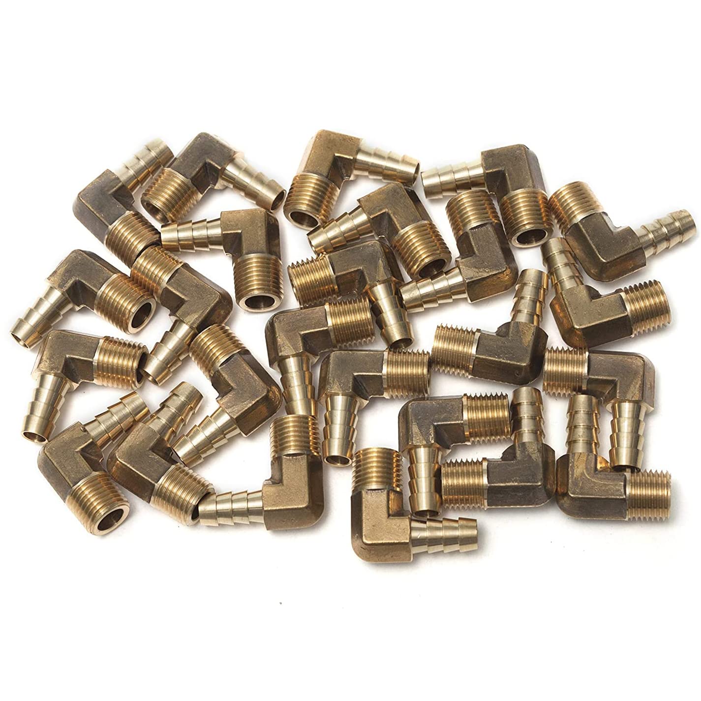LTWFITTING 90 Deg Elbow Brass Barb Fitting 1/4-Inch Male BSPT x 8mm ID Hose(Pack of 25)