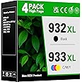 932XL 933XL High Yield Ink Cartridges (1Black/1Cyan/1Magenta/1Yellow) Replacement for HP 932 933 XL Ink Cartridge Combo Pack Replacement for HP OfficeJet 6100 6600 6700 7110 7510 7612 7610 Printers