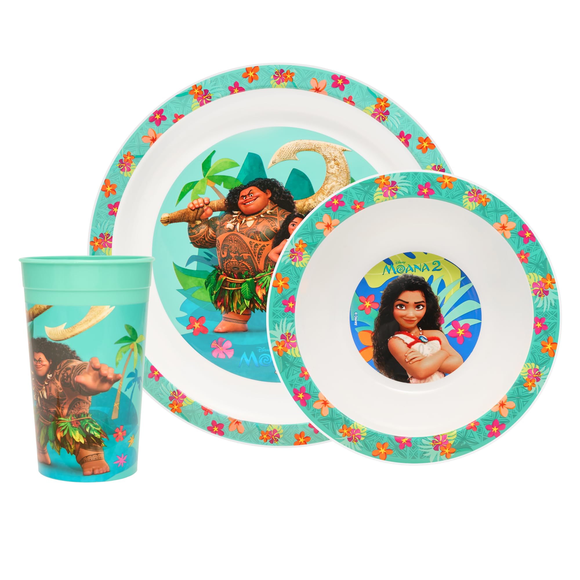 Disney Moana 2-3pc Kids Dinner Set by Polar Gear | Moana Disney Plates and Bowls Sets with Kids Cup | Dishwasher and Microwave Safe Dinnerware Set | Childrens Plates and Bowls Sets 36 Months Up
