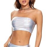 Gatielzana Women's Metallic Crop Top Shiny Strapless Tube Bra for Dancing, Raves, Festivals, Costumes