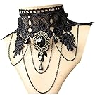 Aniwon Punk Style Wedding Party Black Lace Choker Beads Tassels Chain Pendant Necklace for Women