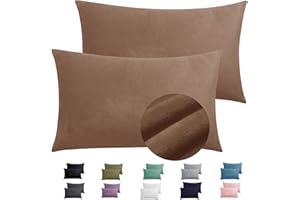TELUS 2 Pack Zippered Velvet Standard Pillowcases, Super Soft and Cozy Luxury Fuzzy Flannel Pillow Cases with Zipper, 20x26 Inches, Brown