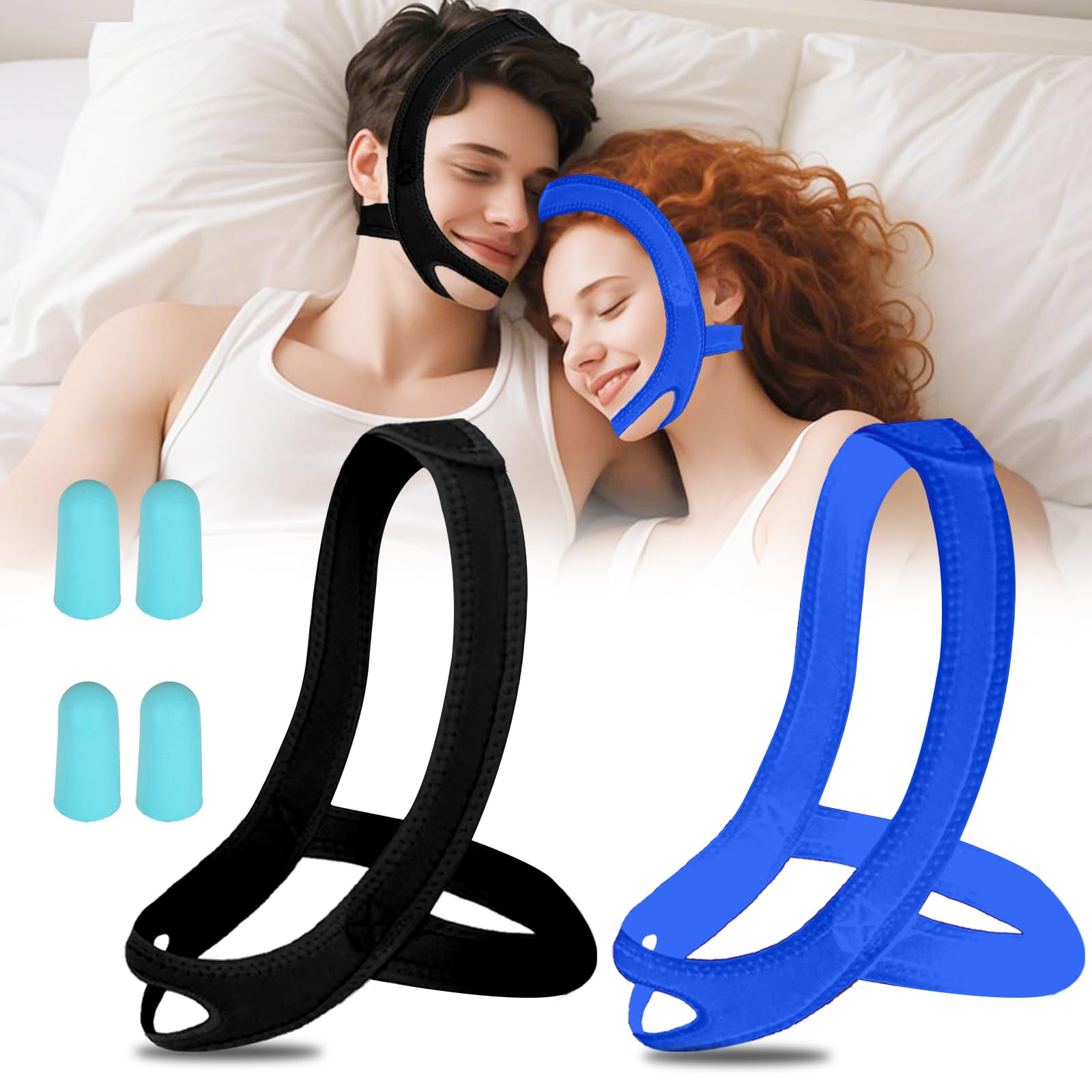 Photo 1 of Anti Snoring Chin Strap for Sleeping, 2 Pack Adjustable Jaw Support Strap to Keep Mouth Closed, Soft Snoring Solution for Men Women, Stops Snoring Dry Mouth, Comfort Fit Nighttime Sleeping Aid