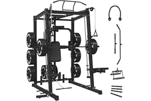 Mikolo All-in-One Smith Machine Home Gym, 2000LBS Power Cage with Cable Crossover System, Integrated Squat Rack with Weight Bar for Full-Body Training—LAT Pulldown, T-Bar Row, Triceps, Chest Fly
