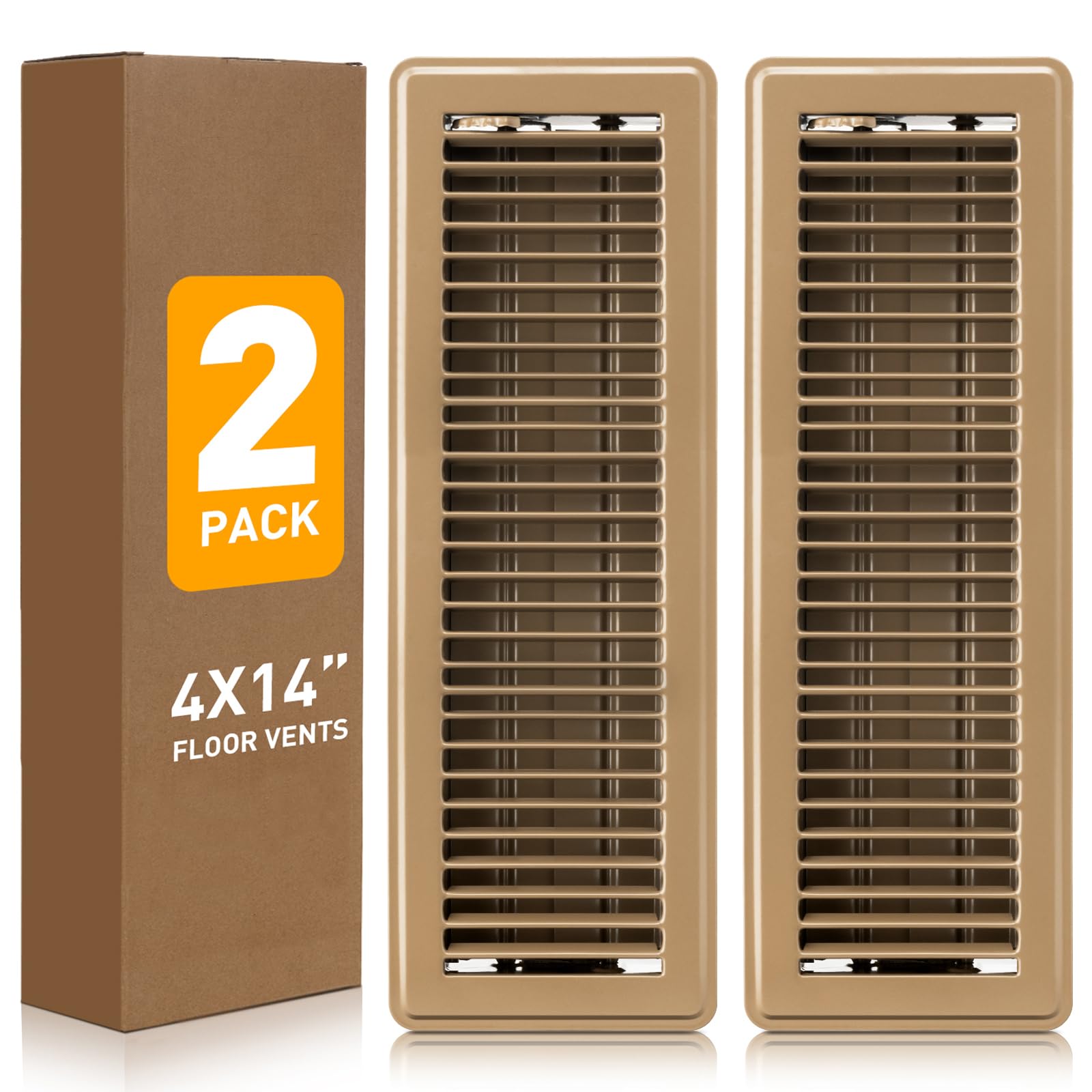 Photo 1 of Floor Register 4x14, Heavy Duty Steel Walkable Floor Vent Covers, Air Vent Covers with Adjustable Air Supply Lever for Home Floor, Sidewall, 2 Pack, Brown
