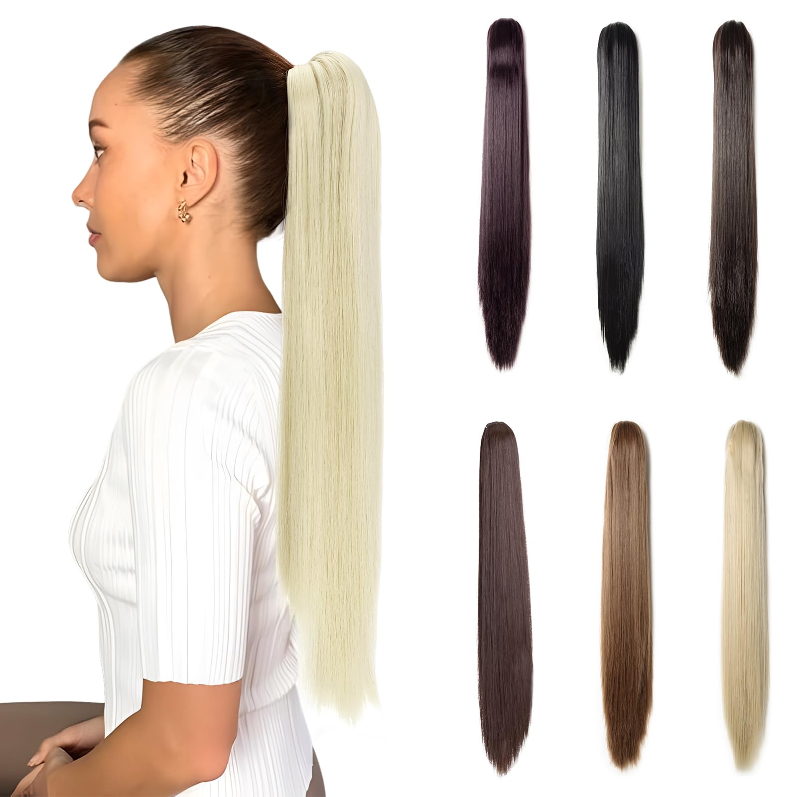 Benehair Claw Clip in Ponytail Hair Extensions, 21 Inches Long Straight Ponytail Extensions Blonde Hair Pieces for Women(Blonde, 140g)