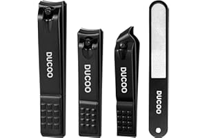 DUCOO Nail Clipper Set, 4 PCS Ultra Sharp Nail Clippers for Men, Women, Adults Toenail Fingernail Clippers, Stainless Steel Nail Cutter & File, Black