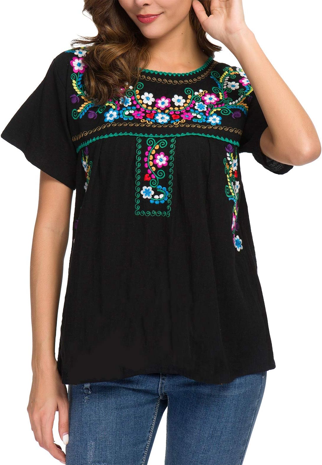 YZXDORWJ Women's Summer Casual Embroidered Blouse Short Sleeve Tops