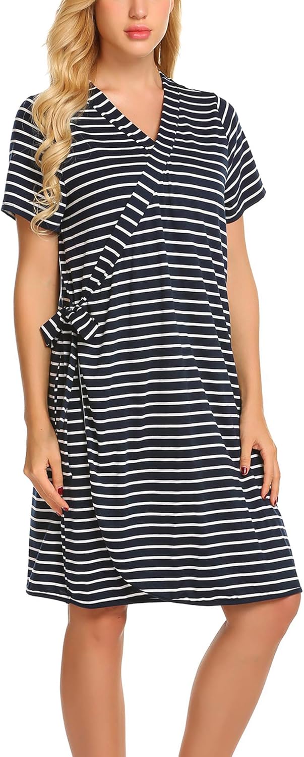 Ekouaer Striped Maternity Robe, Pregnant Short Sleeve Labor Delivery Nursing Hospital Gowns S-XXL at  Women’s Clothing store