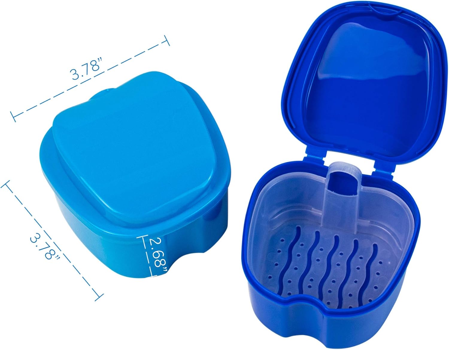 AUEAR, 2 Pack Denture Box with Basket Dark Blue and Light Blue Plastic Denture Box with Net Container for Home Travel: Health & Personal Care