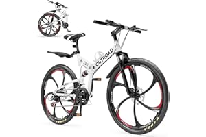Max4out 26 Inch Folding Mountain Bike, 21 Speed Full Suspension Bicycle with High-Carbon Steel, Dual Disc Brake Non-Slip Quick Release tire Folding Bicycle for Adults/Men/Women