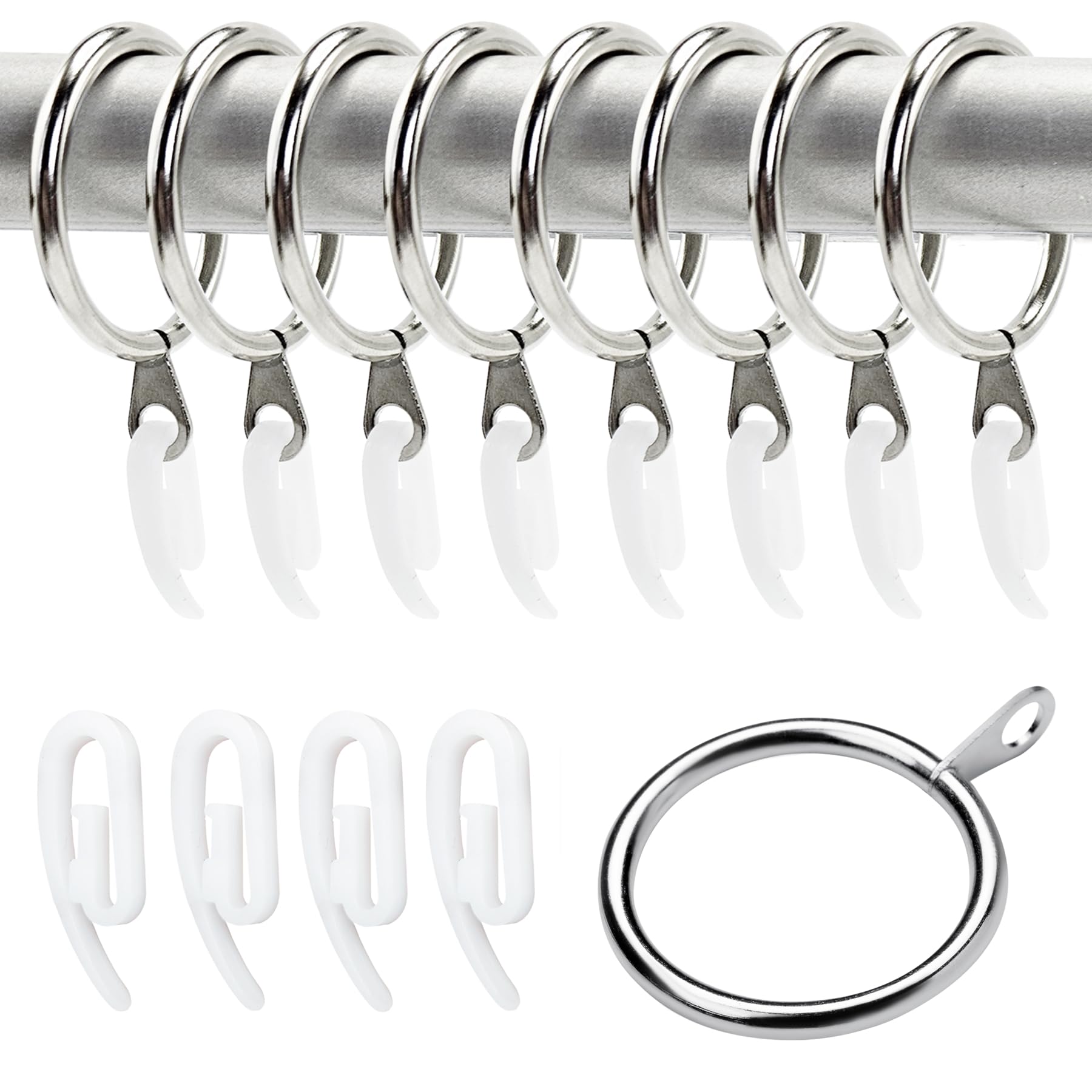 52 Set Metal Curtain Rings Drapery Hanging Rings with Plastic Curtain Hooks for Curtains and Rods, 30 mm Internal Diameter
