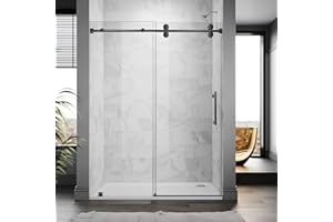 UNIKOO 56"- 60" W×84" H Frameless Stainless Steel Sliding Shower Door in Matte Black with 3/8" (10mm) Certified Tempered Clear Glass. The King Series UKS04-6084-MBL