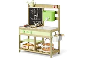 Giant bean Mud Kitchen Playset for Kids, Wooden Outdoor Play Kitchen with 4.8L Large Water Tank Sink, Sand and Water Table To