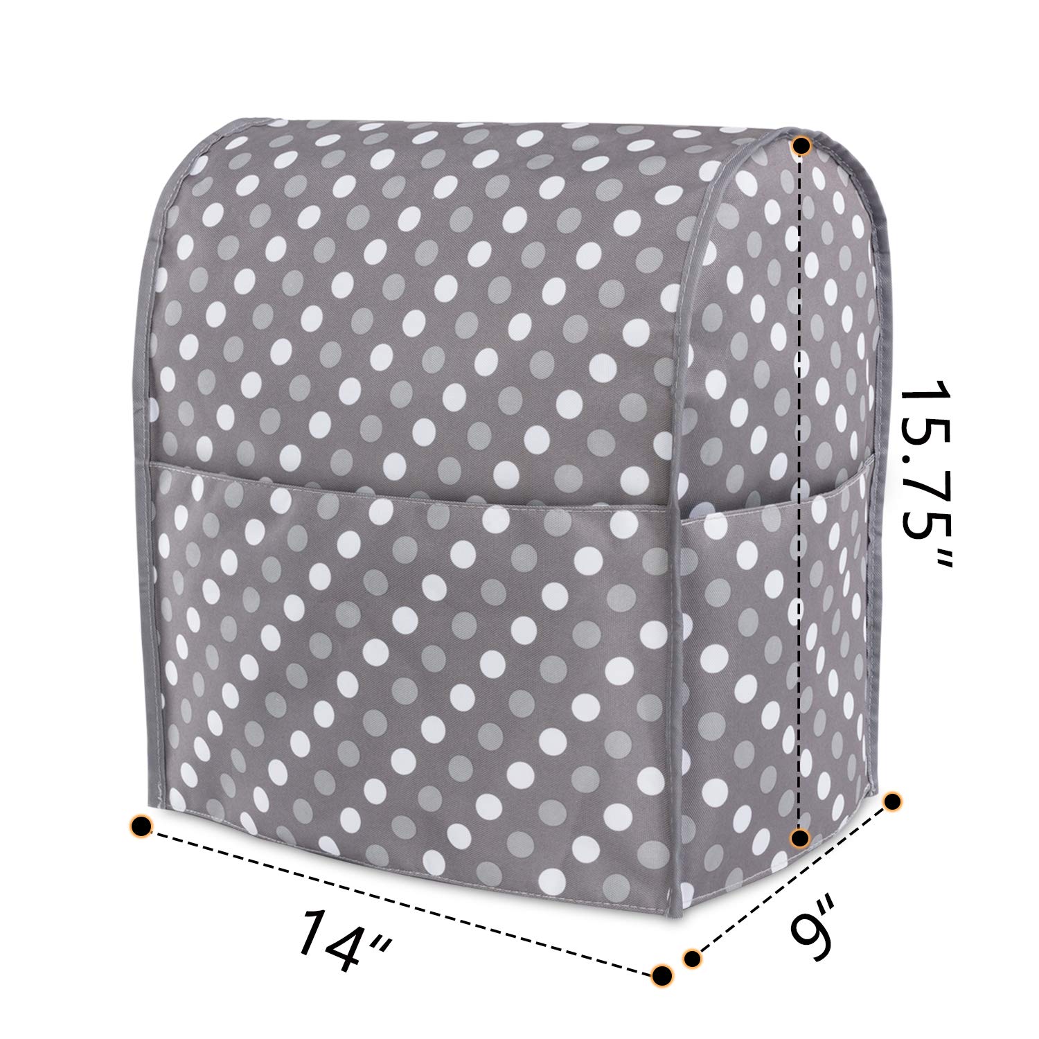 Luxja Dust Cover for 6-8 Quart Stand Mixer, Cloth Cover with Pockets for Accessories, Gray Dots