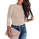Lace Undershirt for Women Mesh Long Sleeve Floral Crochet Tops Sheer Layering Blouse Western Cowgirl Concert Outfits