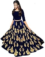 Lovisa Fashion Women's Velvet Semi-Stitched Lehenga Choli(Ballover_Blue Free Size)
