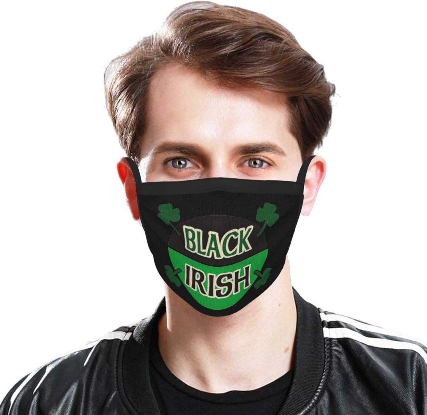 Adult Cloth Face Mask Black Irish with Circle and Shamrocks Dust Masks