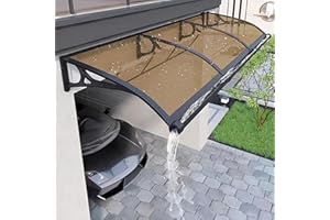 KIZYRQ Window Door Awnings Exterior, Awning for Door Entrance Aluminum Bracket Polycarbonate Board, Awnings Outdoor Front Door Patio for Sun Shutter UV Rain Protection Brown 60x60cm/24x24in